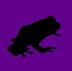 Silhoutte of a coqui frog in black on a purple background.