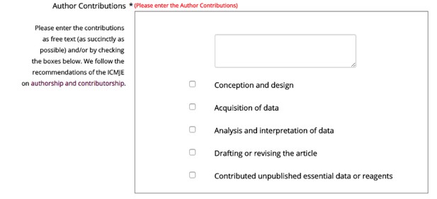Former choice options for author contributions