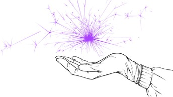 eLife Sparks of Change. Hand holding a purple ball of sparks