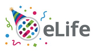 A party emoji where the face is the eLife icon and where the party popper would be says eLife