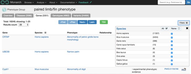 Screenshot of paired limb/fin phenotype