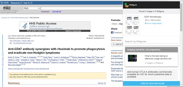Screenshot of ReFigure extension open on PubMed central webpage