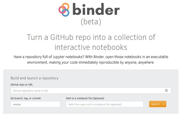 Screenshot of Binder homepage