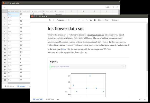 A document editor screen overlaying a spreadsheet editor screen