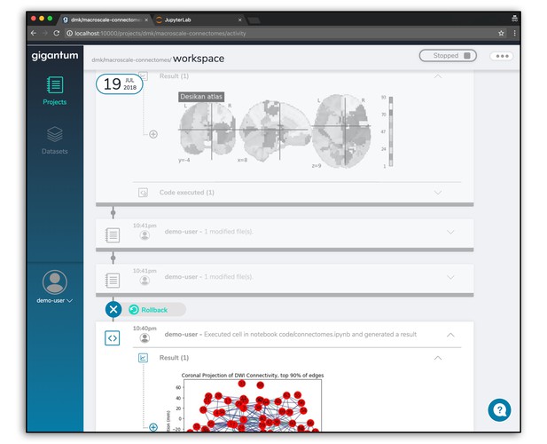 Screenshot of gigantum activity feed