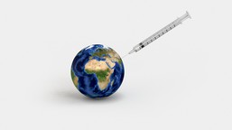 A syringe injecting a clear liquid into the Earth