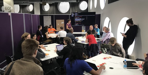 People sat classroom-style for a workshop