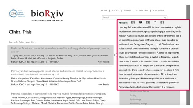 a pop-up box with multi-language translation for a selected entry in a list