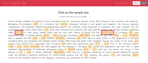 Screenshot of abstract in Appstract with numeric text highlighted