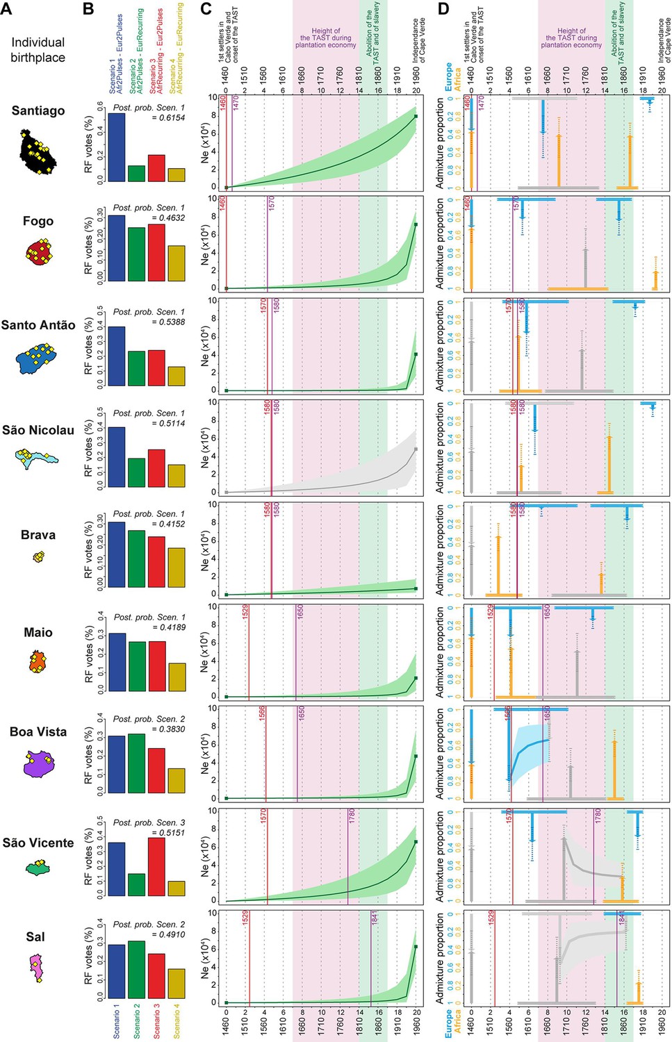 Violin plots of mean total sum of ROH longer than 1 Mb (in Gb