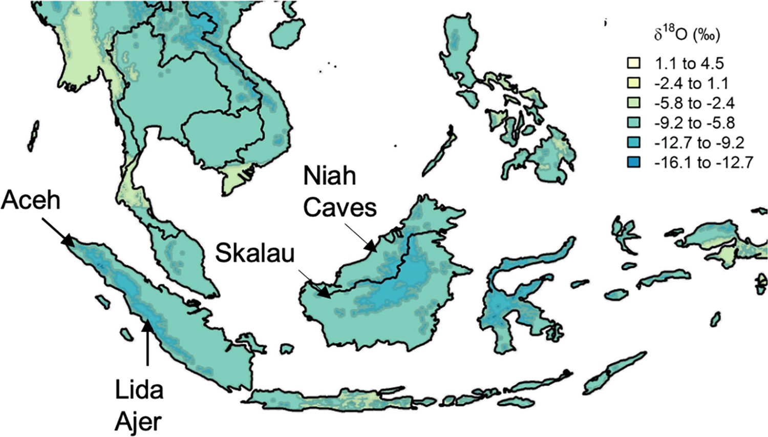 Figures and data in Oxygen isotopes in orangutan teeth